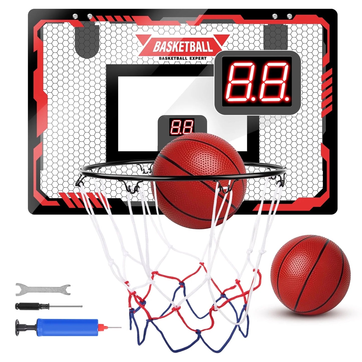 Over-the-Door Mini Basketball Hoop – LED Light Set with 2 Balls & Electronic Scoreboard for Kids & Adults
