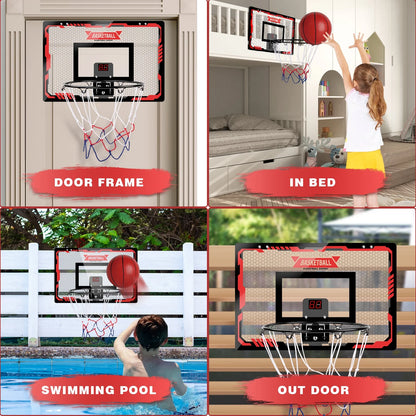Over-the-Door Mini Basketball Hoop – LED Light Set with 2 Balls & Electronic Scoreboard for Kids & Adults
